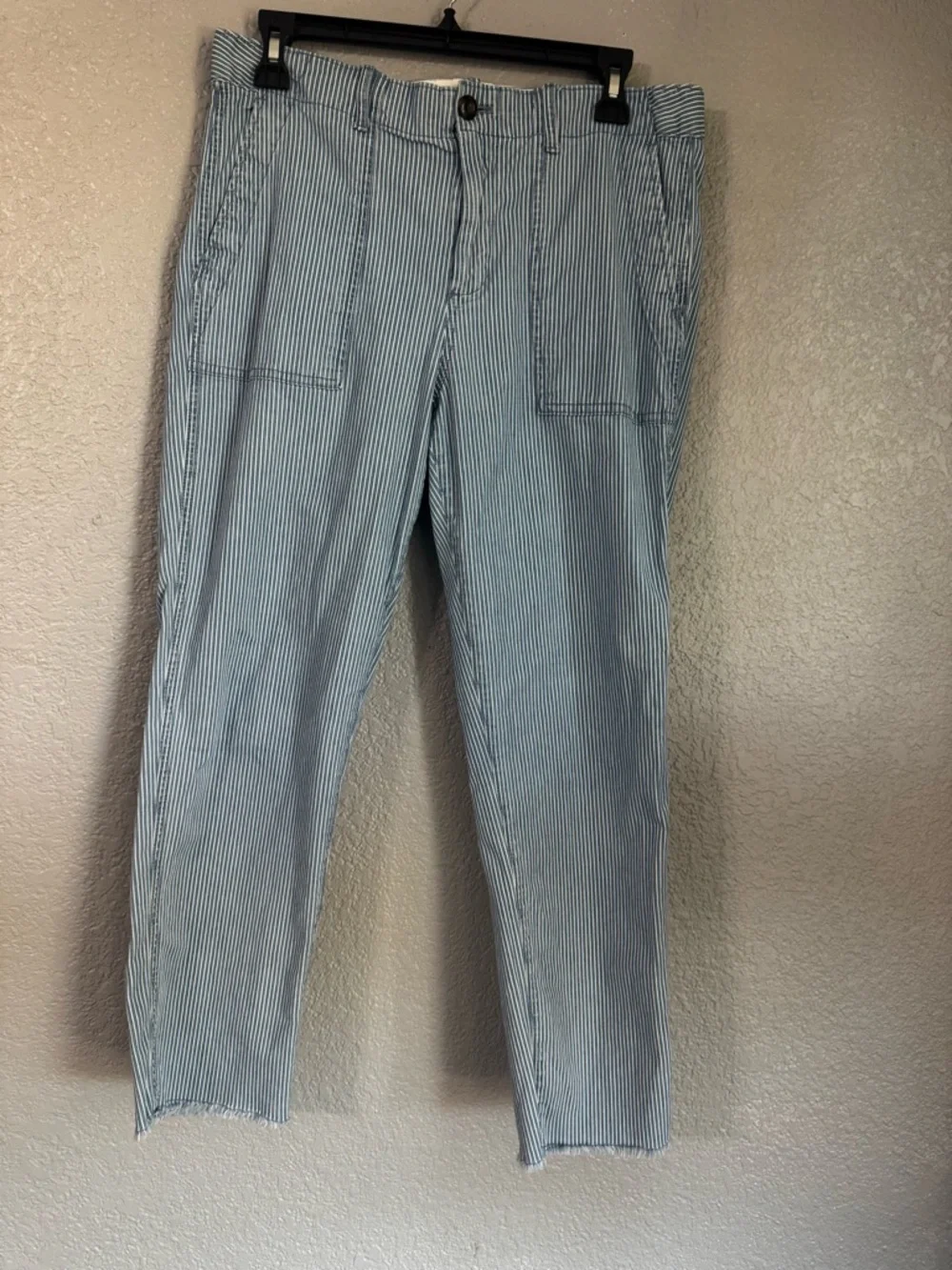 GAP Blue Pinstripe Straight‑Leg Cotton Pants · Size 8 · Patch Pocket Casual - Picture 2 of 4